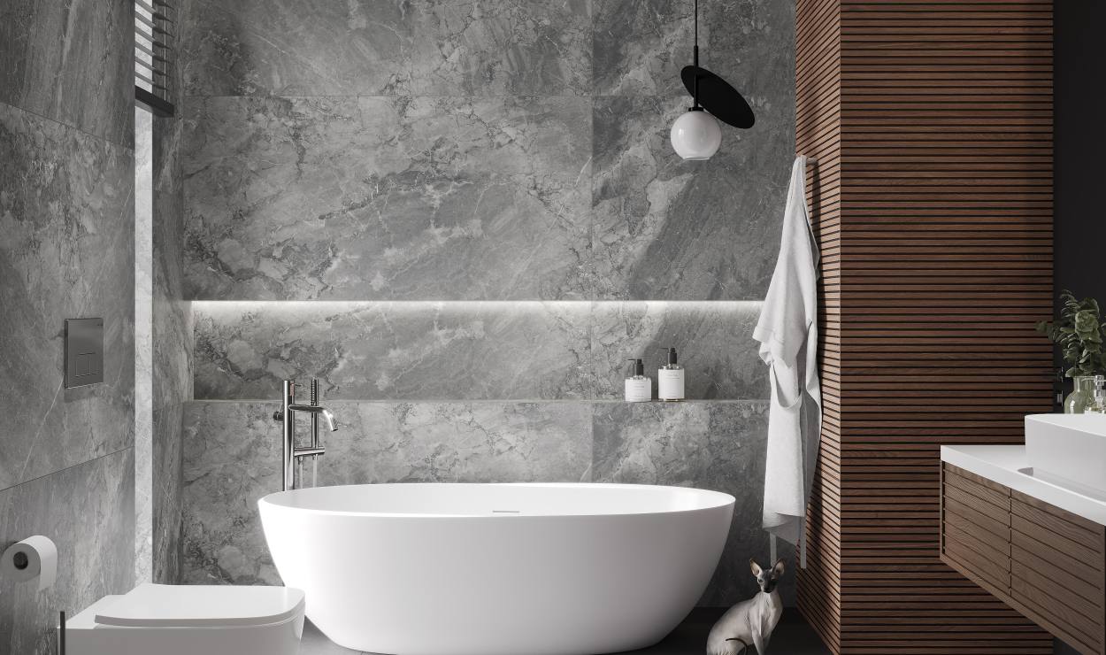 Керамогранит LAPARET Materica Grey 80х160: элегантный серый мрамор крупного формата