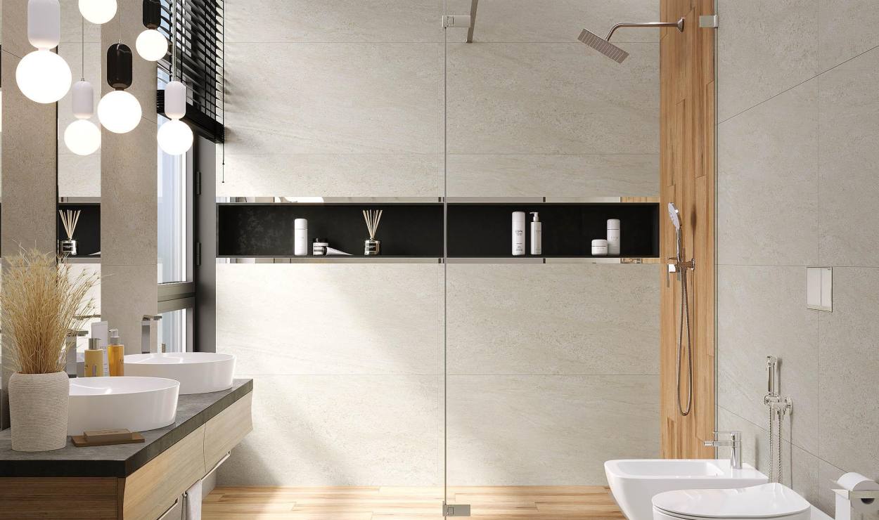 Керамогранит 60×120 с текстурой камня и керамопаркет 20×120: Идеальный дуэт для вашего дома